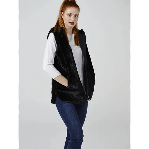 CENTIGRADE FAUX FUR GILET WITH HOOD IN BLACK - 3XL