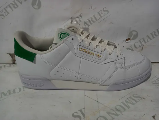 BOXED PAIR OF ADIDAS CONTINENTAL 80 SHOES IN WHITE/GREEN UK SIZE 8.5