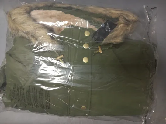 CENTIGRADE PARKA COAT WITH HOOD AND FAUX FUR TRIM OLIVE GREEN SIZE MEDIUM