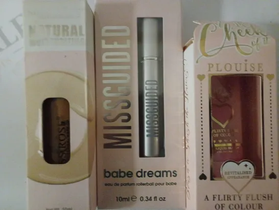 LOT OF 3 WOMEN'S HEALTH & BEAUTY PRODUCTS TO INCLUDE MISS ROSE NATURAL MOISTURISING 50ML, MISGUIDED BABE DREAMS EAU DE PARFUM ROLLERBALL 10ML AND THE CHEEK OF IT PLOUISE LIQUID BLUSH 25ML