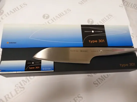 BRAND NEW BOXED CHROMA 7.25" PROFESSIONAL SANTOKU KNIFE - ALL METAL P02 TYPE 301 WITH GIFT BOX - DESIGNED BY F.A PORSCHE