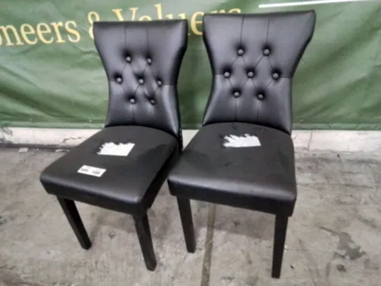 PAIR OF DESIGNER UPHOLSTERED RING BACK DINING CHAIRS BLACK PU ON DARK LEGS