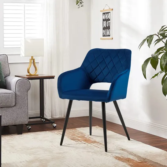 BOXED CLIPOP VELVET DINING CHAIRS SET OF 2 WITH UPHOLSTERY MID BACKREST ARMCHAIR, BLUE