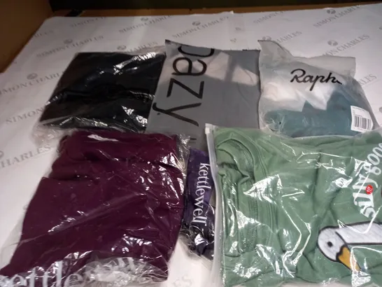 BOX OF ASSORTED CLOTHING ITEMS TOO INCLUDE JUMPERS, SHIRTS AND TROUSERS IN VARIOUS SIZES AND COLOURS   