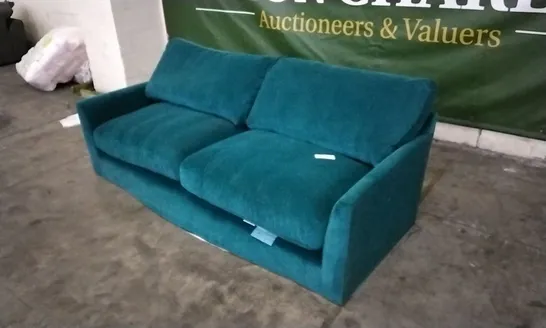 QUALITY BRITISH DESIGNER TEAL PLUSH FABRIC 3 SEATER SOFA