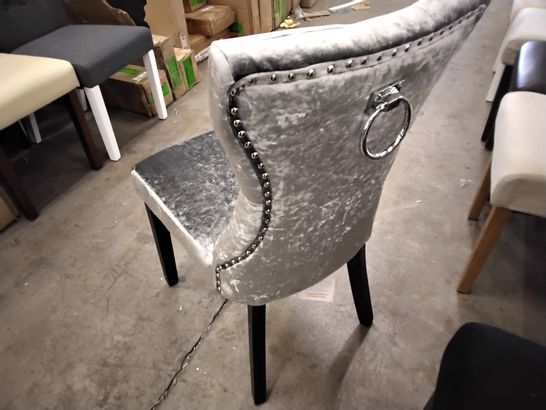 3 DESIGNER PLUSH FABRIC SILVER GREY CHAIRS WITH BLACK LEGS