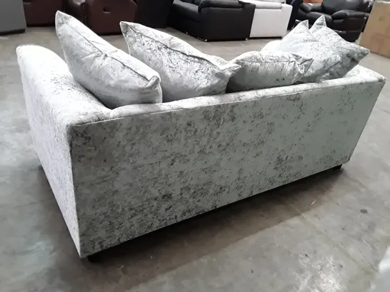 QUALITY DESIGNER TEMPLE 3 SEATER SOFA - SILVER VELVET FABRIC