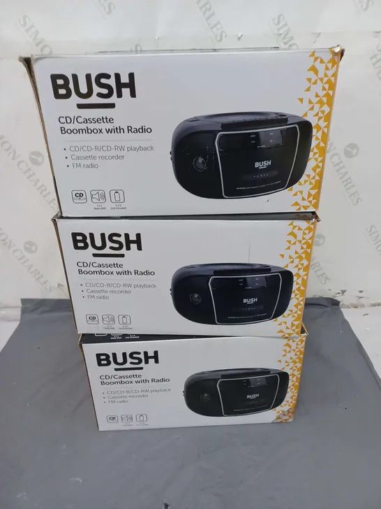 3 BOXED BUSH CD/CASSETTE BOOMBOX WITH RADIOS