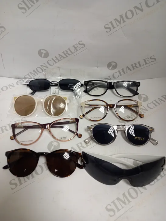 BOX OF APPROXIMATELY 20 ASSORTED VISION AND EYECARE ITEMS TO INCLUDE SUNGLASSES, PRESCRIPTION SPECTACLES, LENS WIPES ETC 