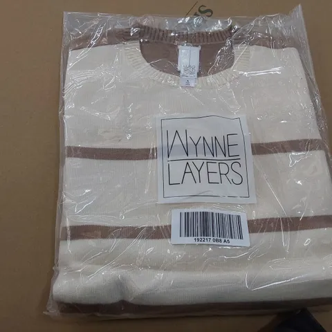 BOX OF 18 BRAND NEW WYNN LAYERS TWO TONE BROWN/ CREAM SWEATERS SIZE S