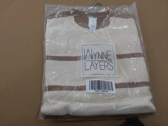 BOX OF 18 BRAND NEW WYNN LAYERS TWO TONE BROWN/ CREAM SWEATERS SIZE S