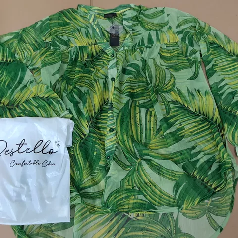 LOT OF 24 BRAND NEW DESTELLO GREEN FLORAL SHIRTS - S