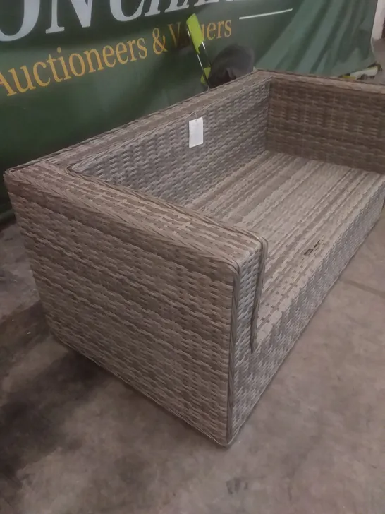 RATTAN EFFECT 2 SEATER GARDEN SOFA GREY