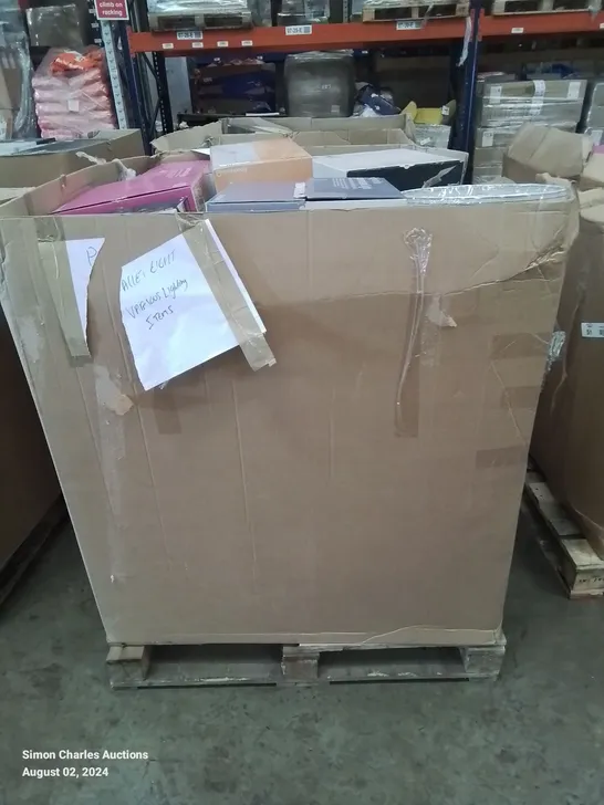 PALLET CONTAINING VARIOUS HOME ELECTRONICS LIGHTS AND FITTING ETC.