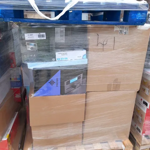 PALLET OF ASSORTED ELECTRICALS TO INCLUDE; BLUETOOTH PARTY SPEAKER, INTEMPO KARAOKE PARTY SPEAKER, ONN CD MICRO SYSTEM AND CANON PRINTER