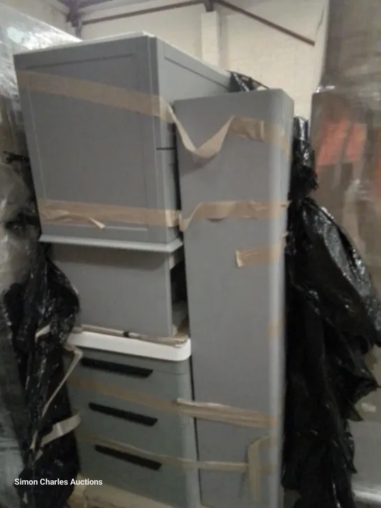 PALLET OF ASSORTED VANITY UNITS, SOME WITH BASINS, COLUMN CUPBOARDS,