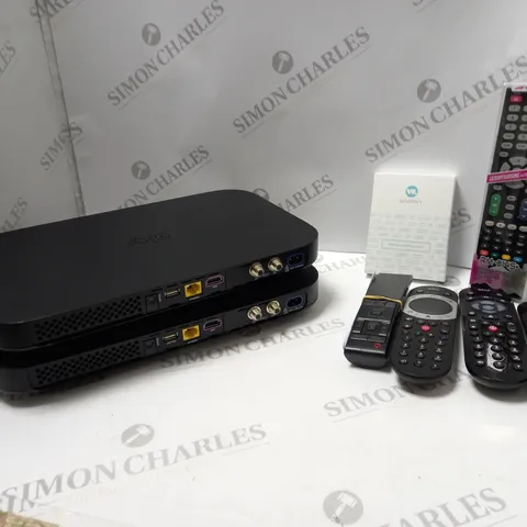 BOX OF REMOTES AND SKY BOX'S ETC