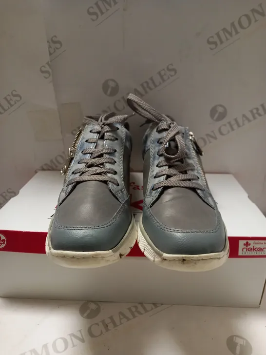 RIEKER METALLIC BLUE LACE UP TRAINERS - SIZE 6