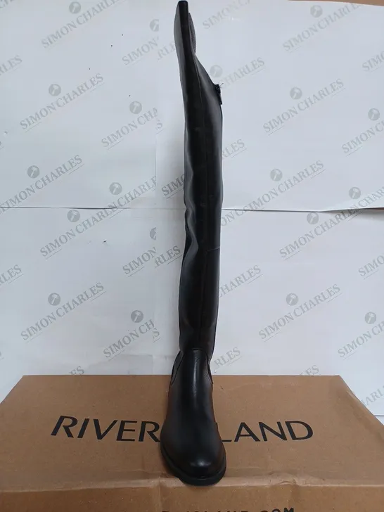 BOXED RIVER ISLAND MINNIE FLAT OVER THIGH BOOT IN BLACK - UK 5 