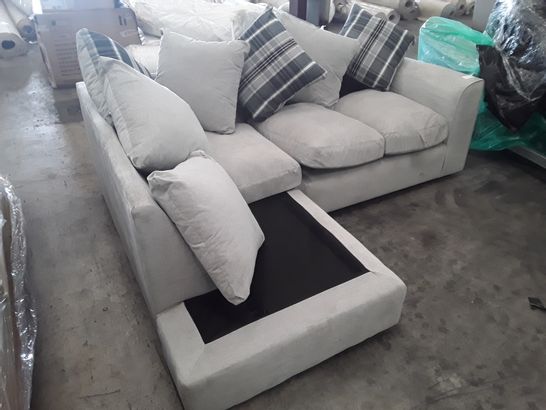 DESIGNER GREY FABRIC CORNER SOFA WITH SCATTER BACK CUSHIONS 