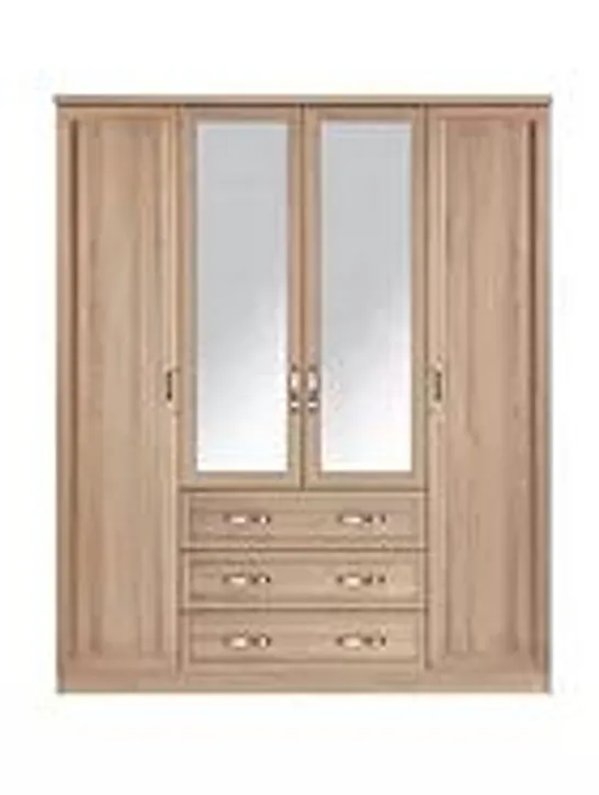 BOXED GRADE 1 CAMBERLEY 4-DOOR 3-DRAWER MIRRORED WARDROBE (2 BOXES) RRP £359