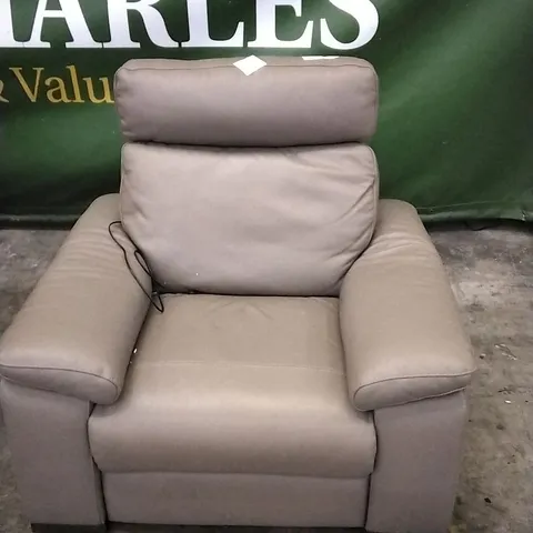 QUALITY ITALIAN DESIGNER TAUPE LEATHER POWER RECLINER ARMCHAIR