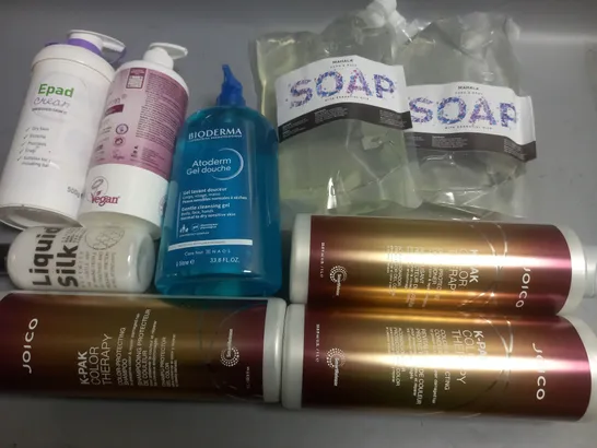 LOT OF 9 ASSORTED HEALTH AND BEAUTY ITEMS TO INCLUDE JPOCO CONDITIONER, MAHALA SOAP AND BIODERMA GEL DOUCHE