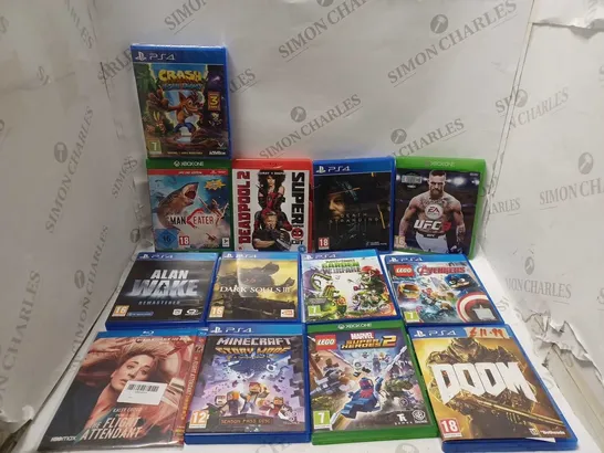 LOT OF APPROXIMATELY 27 GAMES (XBOX ONE & PS4) & DVDS TO INCLUDE PIRATES OF THE CARIBBEAN AT WORLDS END (BLU-RAY), DOOM (PS4), FORZA MOTORSPORT 6 (XBOX ONE), ETC