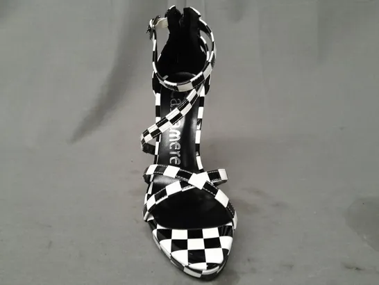 BOXED PAIR OF CASTAMERE OPEN TOE HIGH HEEL STRAPPY SANDALS IN BLACK/WHITE CHECKERBOARD EU SIZE 35