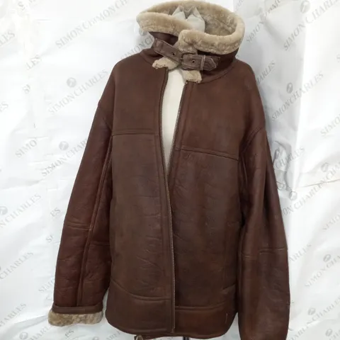 WOOLIE THICK LAMBSKIN JACKET IN BROWN SIZE 18