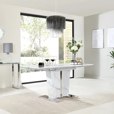 BOXED DESIGNER VIENNA WHITE MARBLE 120-160cm EXTENDING DINING TABLE  (3 BOXES)