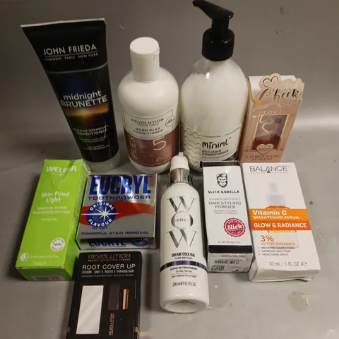 APPROXIMATELY 20 ASSORTED HEALTH & BEAUTY PRODUCTS TO INCLUDE JOHN FRIEDA CONDITIONER, WOW LEAVE IN HAIR TREATMENT, SLICK GORILLA HAIR STYLING POWDER ETC 