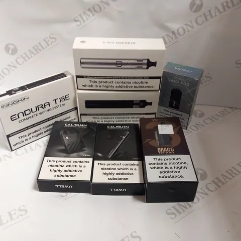 APPROXIMATELY 26 ASSORTED E-CIGARETTES AND E-CIGARETTE PARAPHERNALIA TO INCLUDE; CALIBURN, INNOKIN AND VOOPOO