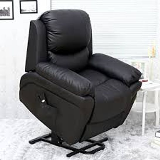BOXED BLACK FAUX LEATHER POWER RECLINING EASY CHAIR