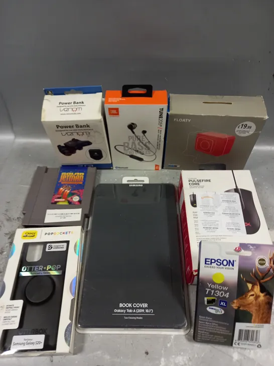 APPROXIMATELY 30 ASSORTED ELECTRICAL PRODUCTS TO INCLUDE HYPER X MOUSE, SAMSUNG BOOK COVER, WIRELESS EARPHONES ETC 