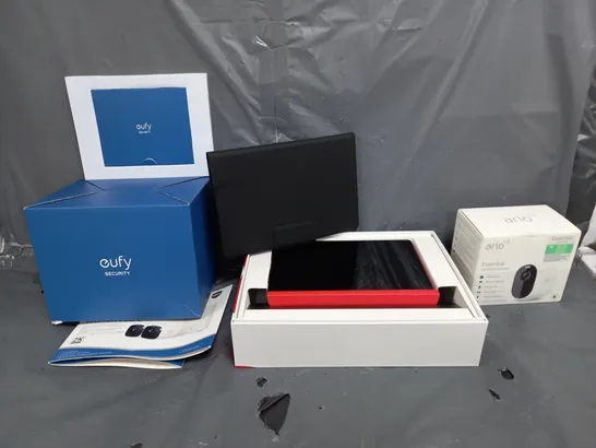 BOX OF APPROX 10 ASSORTED HOUSEHOLD GOODS TO INCLUDE EMPORIA TABLET , ARLO SPOTLIGHT CAMERA , ETC