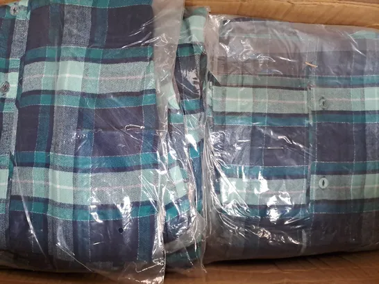 BOX OF APPROXIMATELY 20 ASSORTED LOVE SLEEP CLOTHING ITEMS IN GREEN/TEAL CHECK (SIZES VARY) - COLLECTION ONLY