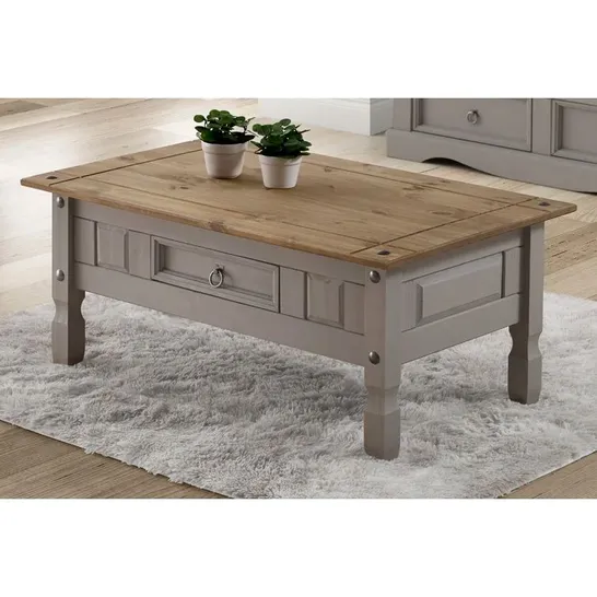 BOXED PALMEA SOLID WOOD COFFEE TABLE WITH STORAGE COMPARTMENT 