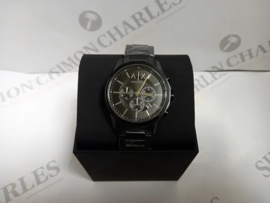 BOXED ARMANI EXCHANGE MENS BANKS CHRONOGRAPH WATCH WITH BRACELET STYLE STRAP - BLACK