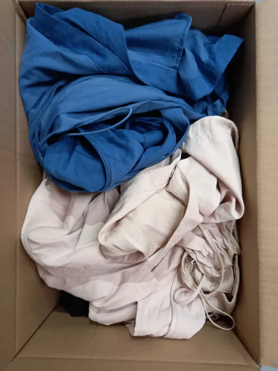 BOX OF APPROXIMATELY 10 ASSORTED ITEMS OF CLOTHING OF VARIOUS STYLES AND SIZES TO INCLUDE MONSOON, BADGLEY MISCHKA, RUTH LANGSFORD, ETC