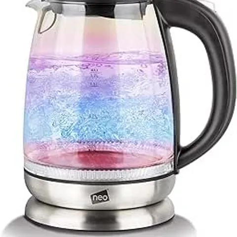 BOXED NEO® RAINBOW LED ILLUMINATED ELECTRIC GLASS COPPER KETTLE 1.7L CORDLESS (CHROME)