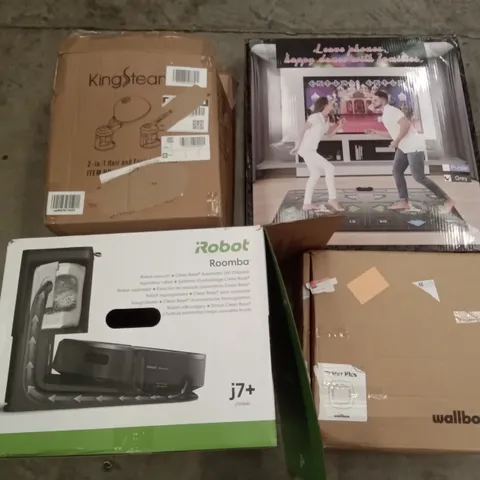 PALLET OF ASSORTED ITEMS INCLUDING IROBOT ROOMBA, PULSAR PLUS WALLBOX, DANCE MAT GAME, KINGSTEAM 2IN1 HAIR AND FACIAL STEAMER,  VINTAGE TURNTABLE, SUBMERSIBLE LED LIGHT