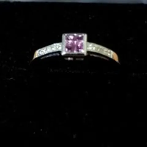 9CT WHITE GOLD RING SET WITH A PINK SAPPHIRE AND NATURAL DIAMONDS