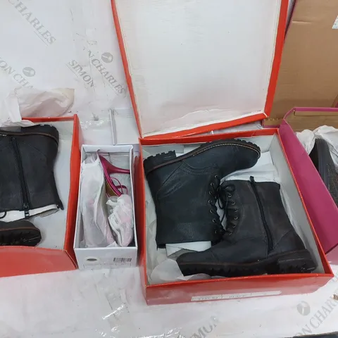 LARGE BOX OF APPROXIMATELY 10 ASSORTED BOXED AND UNBOXED SHOES TO INCLUDE BOOTS AND HEELS ETC.