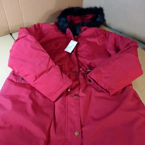 UNBRANDED RED WITH BLACK FAUX FUR HOOD DETAIL COAT - SIZE L