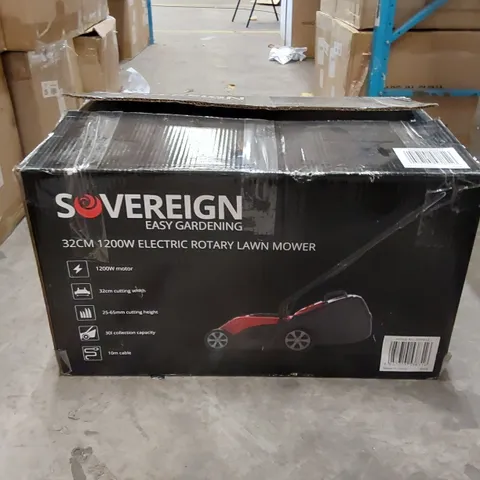 BOXED SOVEREIGN 32CM 1200W ELECTRIC ROTARY LAWN MOWER (1 BOX)