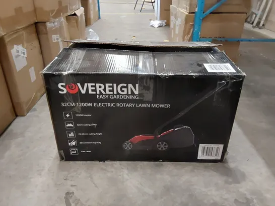 BOXED SOVEREIGN 32CM 1200W ELECTRIC ROTARY LAWN MOWER (1 BOX)