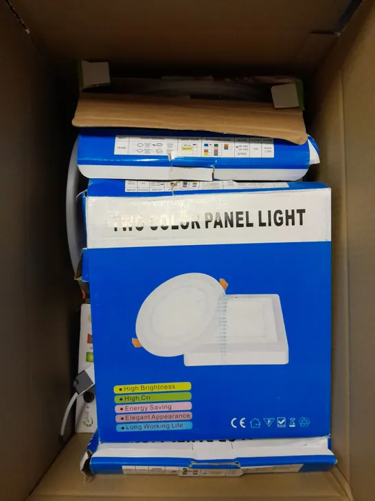 APPROXIMATELY 15 BOXED TWO COLOUR PANEL LIGHTS IN VARIOUS SIZES 