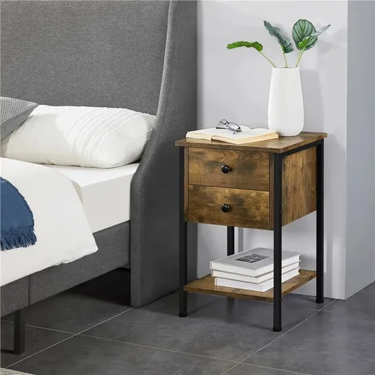 BOXED TOWSON 2 DRAWER BEDSIDE TABLE RUSTIC BROWN