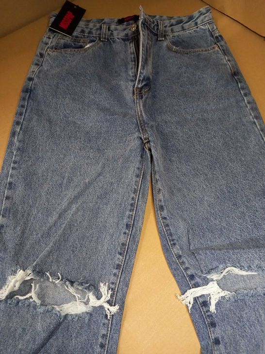 PACKAGED MISSPAP DARK WASH HIGH WAISTED DISTRESSED JEANS - SIZE 12
